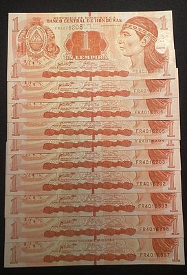 10x Honduras 1 Lempira 2016 P-96 UNC. 10 notas novas.