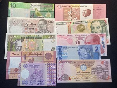 Lot 10x Emirates/Brazil/Thailandia/Gambia/Turkey/Angola. lote 10 notas novas.