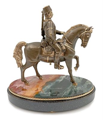 "Казак на коне". . бронза, камень - яшма, долерит, 17Х9Х17 см