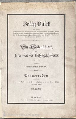 Rare Book in German! Prague, 1894.
Memorial book for Betty Lasch, owner of a sugar factory and 