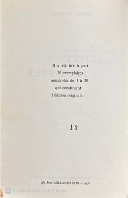 Very rare poems book in French! Copy No. 14 of 30 copies! It is not found anywhere!
Alors 