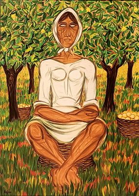 MIGNECO GIUSEPPE Messina (Me) 1903 Donna con cesto di limoni Serigrafia su... - MIGNECO GIUSEPPE 