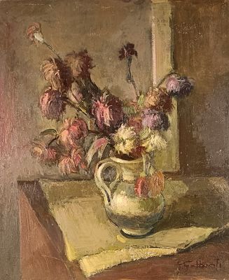 GIACINTO GALBIATI - vaso con fiori. GALBIATI GIACINTOChiavari (Ge) 1908vaso con fioriOlio su 