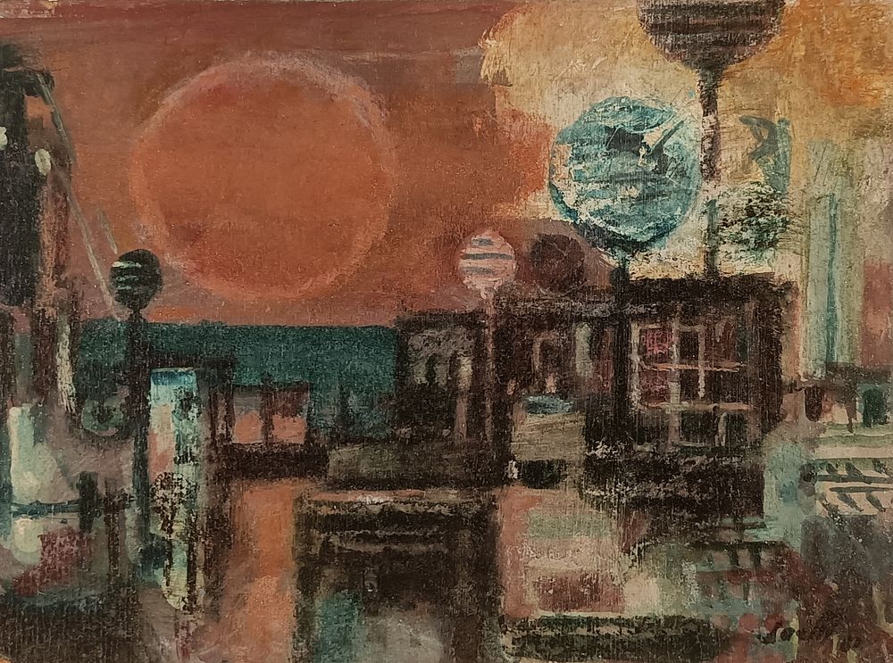 SAETTI BRUNO Bologna (Bo) 1902 Tramonto 1980 Olio su tavoletta 13,00x18,00... - SAETTI BRUNO 