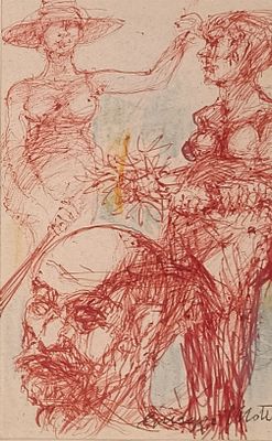 MOTTI GIUSEPPE Arena Po (Pv) 1908 Contadini Mista su carta 14,00x9,00 Firma... - MOTTI GIUSEPPE 