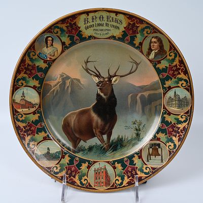 B.P.O. Elks Grand Lodge ReUnion Philadelphia July 15-20 1907 Commemorative Plate. B. P. O. Elks 