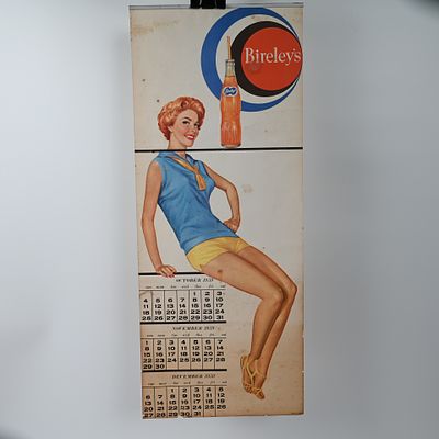 Bireley's 1959 Pin-up Calendar Advertisement. Bireley's 1959 calendar with the months of October 