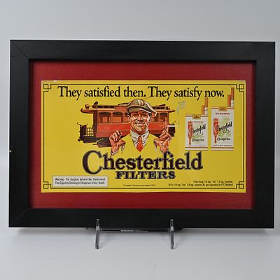 Chesterfield Cigarette Cardboard or Paper Sign. Copyright Liggett & Myers Incorporated 1975 at 