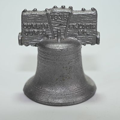 Durbin Durco St Louis Liberty Bell Advertising Paperweight. Marked Durbin Durco on the left, St 