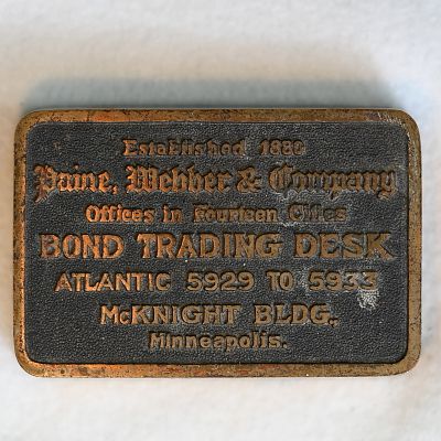 Paine Webber & Company Bond Trading Desk Paperweight. Paine Webber was a major Wall Street 