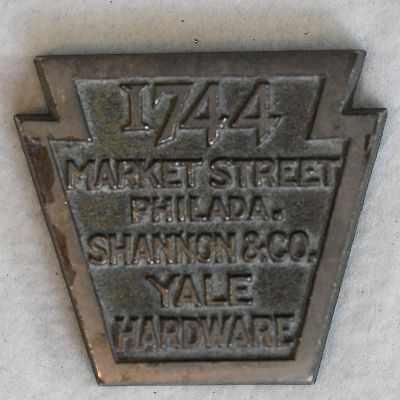 Shannon & Co Yale Hardware Paperweight Philadelphia PA. With the company address and YALE on the 