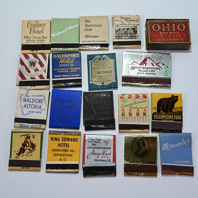 Collection of 18 Matchbooks incl. Waldorf Astoria Hotel and Yellowstone National Park. with a 