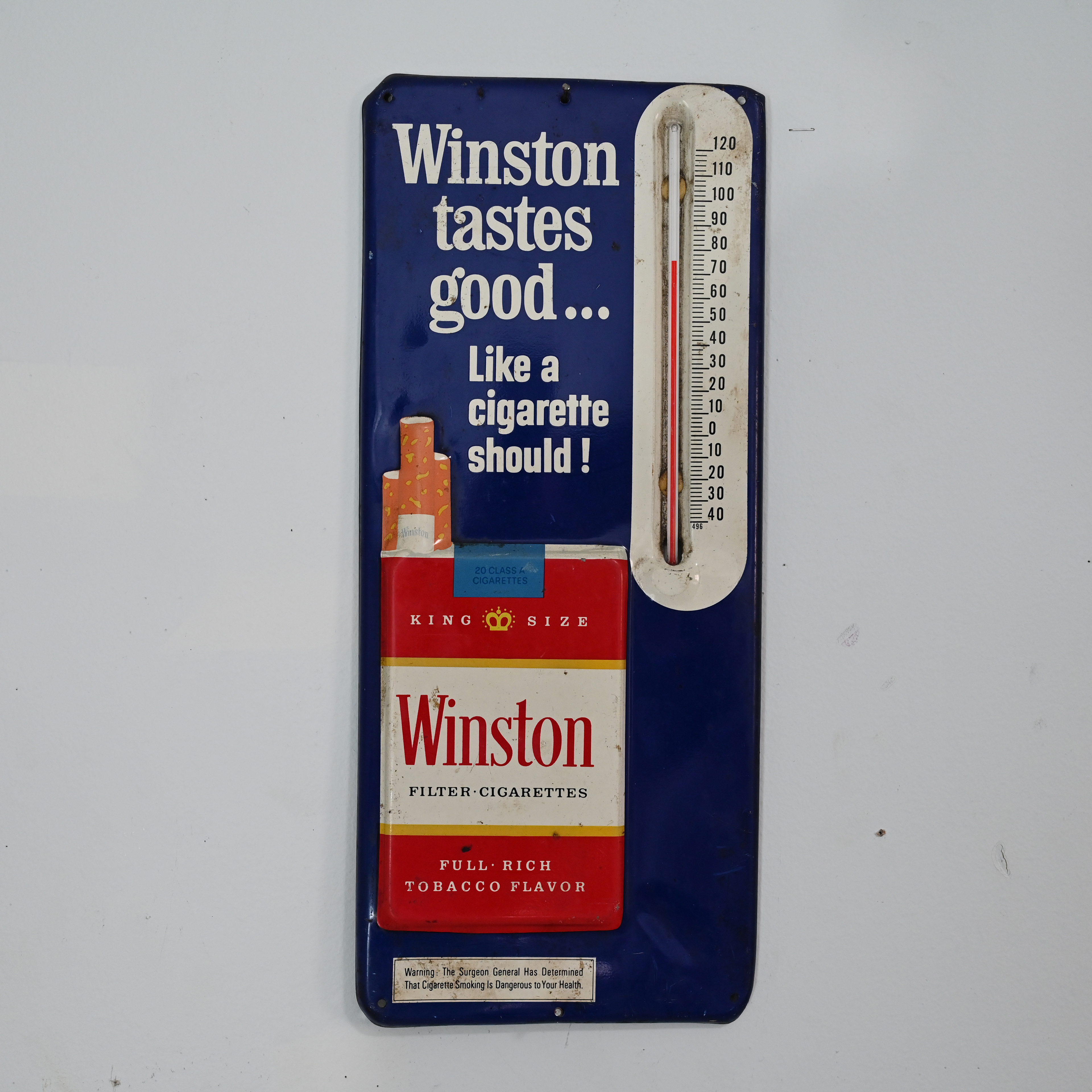 Winston Cigarettes Tin Thermometer - Working