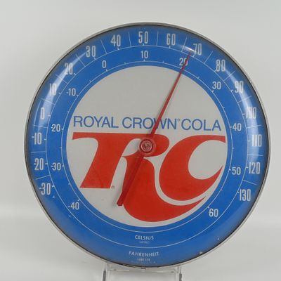 Royal Crown Cola RC Thermometer - Round - Working. Marked CODE 126 Made in U.S.A. on lower 