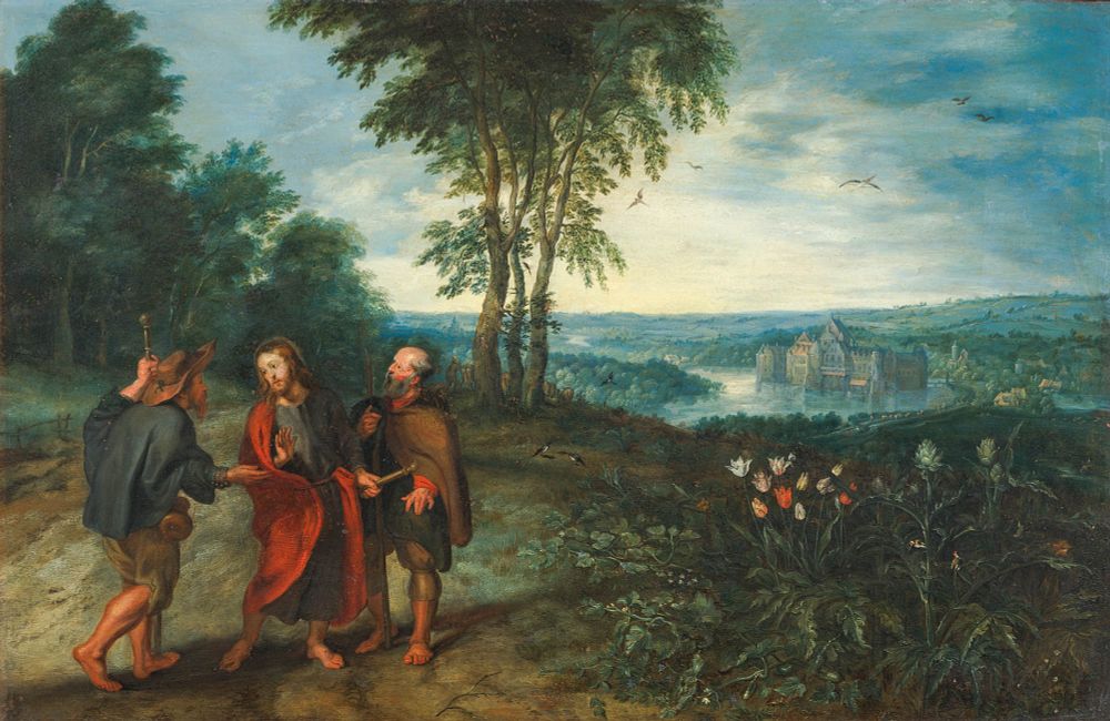 Jan Brueghel the Younger 1601–1678 and workshop
Christ's Walk to Emmaus
Oil on copper on an 