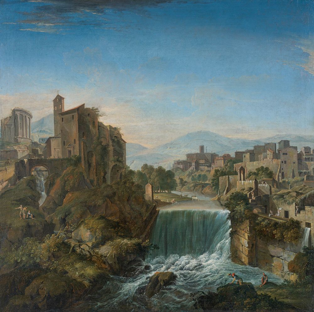 Paolo Anesi 1697–1773, attributed 
View of Tivoli 
Oil on canvas 
140 x 142 cm