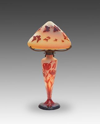 &Eacute;mile Gall&eacute; 1846–1904. Butterfly lamp. Mushroom-shaped, yellow glass, brown overlaid and 