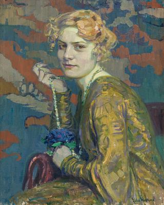 Julie Wolfthorn 1864-1944 The Colored Necklace Oil on canvas Signed Julie Wolfthorn lower 