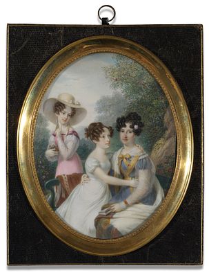 Alexander Clarot 1796–1842, attributed Oval miniature portrait of three young women in a 
