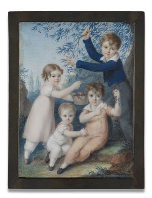 Anton Richter 1781–1850 Rectangular miniature portrait of four children picking cherries, 1813 