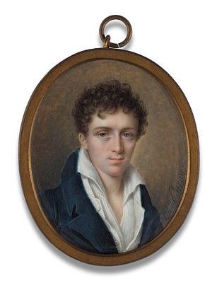 Claude Charles Berny-d'Ouville 1771–1856 Oval miniature portrait of a young man with an open 