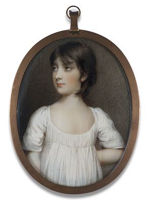 Andrew Plimer 1763–1837 Oval miniature portrait of a little girl in a white dress, circa 1810 