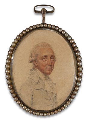 John Smart 1741–1811 Oval miniature portrait of a Mr. Russell Watercolor and graphite on 
