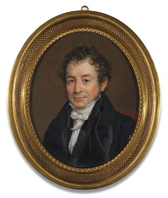 Jean-Baptiste-Joseph Duchesne de Gisors 1770–1856, attributed Oval miniature portrait of a man 