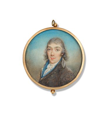 Switzerland/France, circa 1795/1800 Round miniature portrait of a young man in a brown jacket 