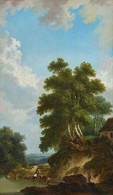 Johann Heinrich W&uuml;est 1741–1821 Ideal landscape with shepherd and cattle Oil on canvas 124 x 74.5 cm