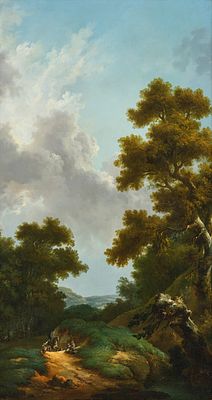 Johann Heinrich W&uuml;est 1741–1821 Ideal landscape with rider Oil on canvas on wood 124 x 68.5 cm