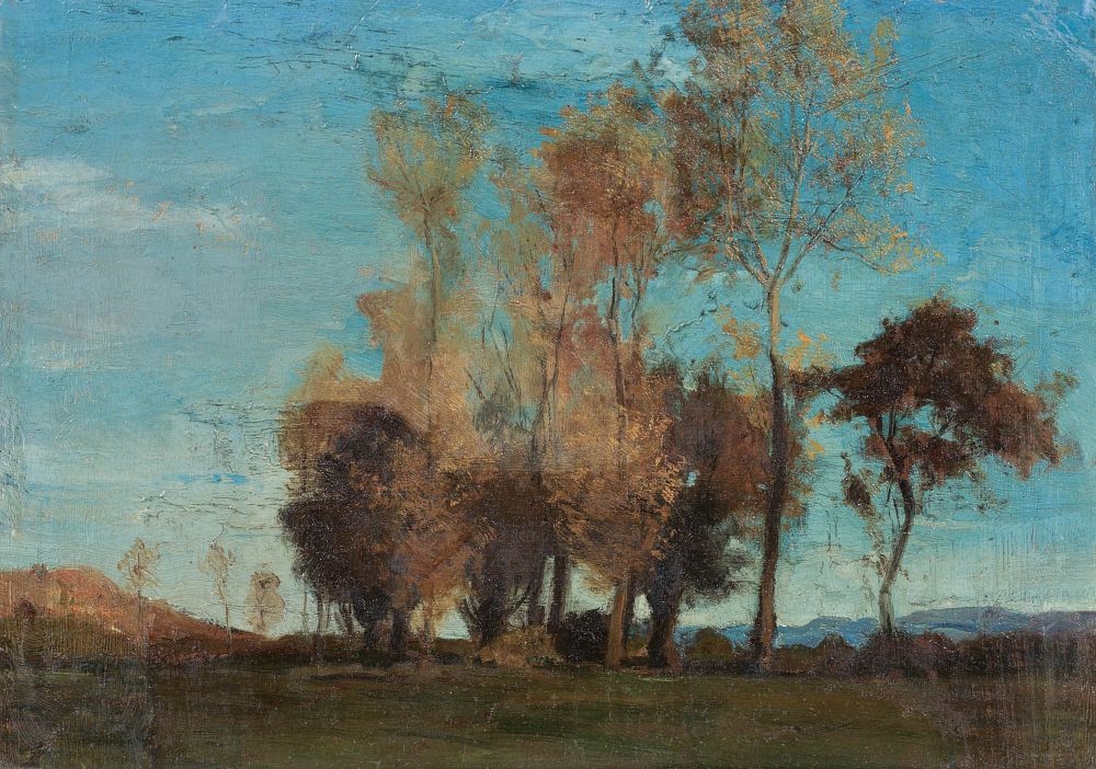 Albert Anker 1831–1910 
Group of Trees 
Oil on canvas on cardboard 
Estate stamp Succession 