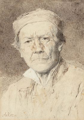 Albert Anker 1831–1910 Old Bernese Farmer Ink pen and brush on paper Signed Anker lower left 43 