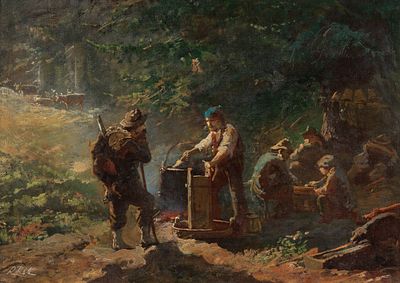 Raphael Ritz 1829–1894 Chamois Hunter Oil on canvas signed lower left RRitz 31.5 x 42 cm