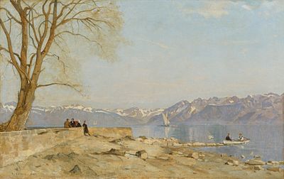 Fran&ccedil;ois Bocion 1828–1890 The large lake seen from Ouchy Quay, 1887 Oil on canvas signed and 