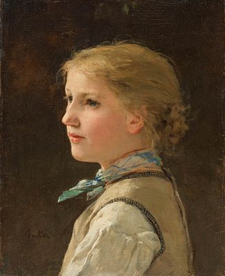 Albert Anker 1831–1910 Portrait of a Girl Oil on canvas signed lower left Anker 40.5 x 31 cm