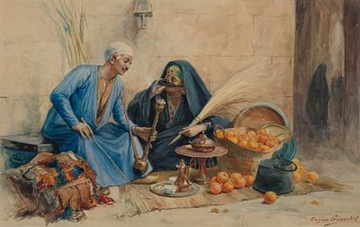 Eug&egrave;ne Girardet 1853–1907 The Orange Seller Watercolor on paper signed lower right Eug&egrave;ne 