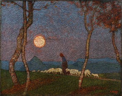 Ettore Burzi 1872–1937 Moonlit Landscape 1908 Oil on canvas signed and dated lower right E. 