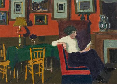 Marius Borgeaud 1861–1924 Woman reading - 1923 / Woman with a tie - 1916 Oil on cardboard 