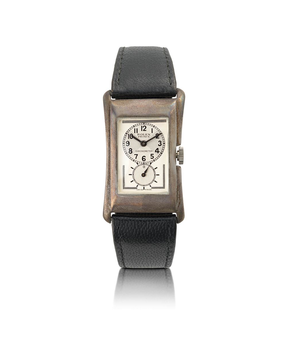 Rolex 
No. 02899, circa 1932 
A silver manual winding Art Deco wristwatch with subsidiary 