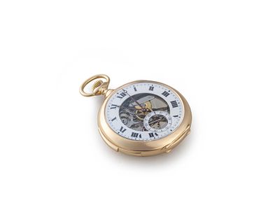 Swiss No. 4342, circa 1910 A 18k yellow gold skeletonized minute repeating open face keyless 