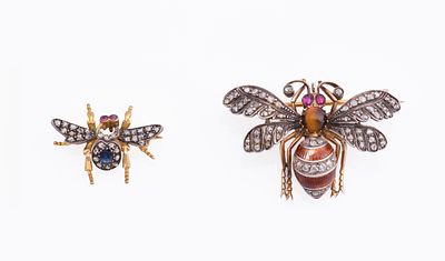 Two multi-gem and diamond insect broochesLarger brooch a late XIXe century multigem-set bee 