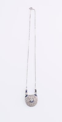 Art deco sapphire and diamond pendantDesigned as an old- and single-cut diamonds, French-cut 