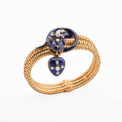 Antique diamond, ruby and enamel snake bracelet, Mid-XIXe centuryDesigned as a serpent, the 