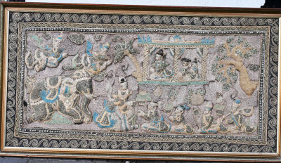 Kalaga - tapestry from the Far East, large hand-embroidered Indian/Thailand with embossed 
