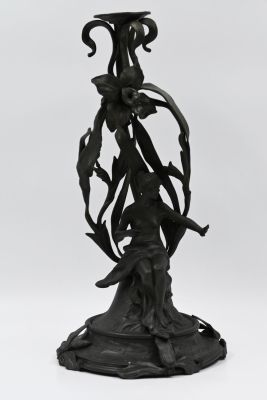 Art Nouveau centerpiece made of pewter, WMF, Germany, circa 1920. 
with the figure of a girl 