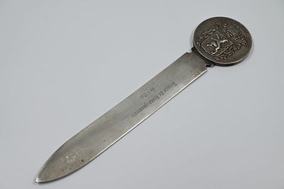 JEAN FILHOS envelope opener for Christofle, Paris, France, 1940s. 
Silver plated. 