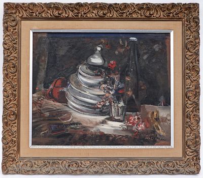 אלפרד אברדם. שמן על בד. "דומם". שנות ה-20. מידות: 54*65 ס'. חתום.