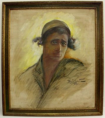 בוריס שץ, נער תימני, ציור שמן גדול ומרשים על עץ, חתום, 1930 
שמן על עץ (דיקט), חתום ומתוארך. 