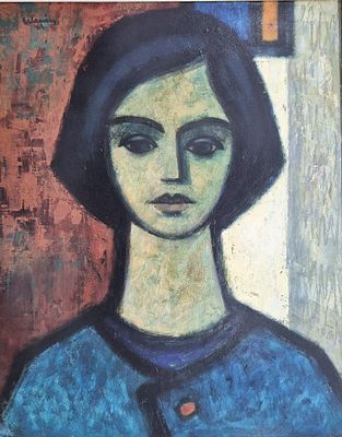 Zalavary, Miklos (הונגרית, 1929-1981).שמן על בד, דמות אישה, בודפשט, הונגריה. המאה ה-20. מידה: 